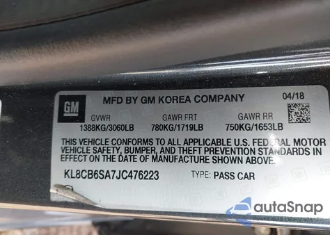 2018 Chevrolet Spark Ls Cvt z USA, uszkodzony, nr VIN KL8CB6SA7JC476223